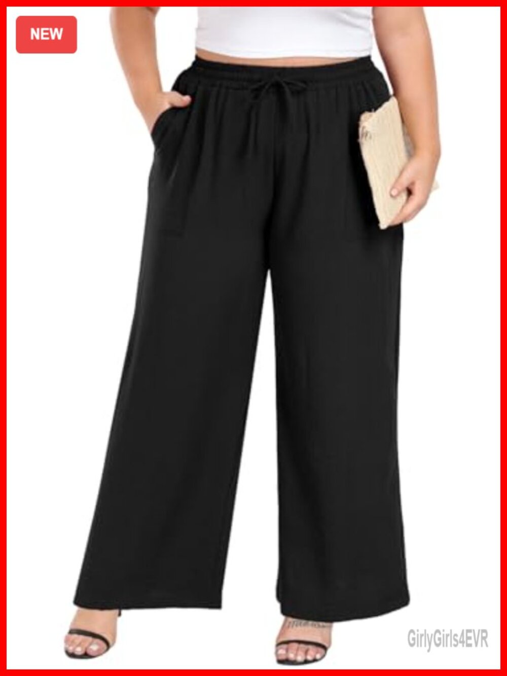Women's Plus Size Wide Leg Palazzo Pants High Waist Drawstring Pockets